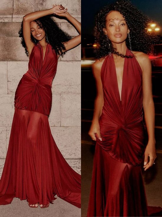 Deme By Gabriella Dresses & Skirts - Deme by Gabriella Chloe Maxi Dress Burgundy Red Ruched Jersey Halter‎ NWT Size M